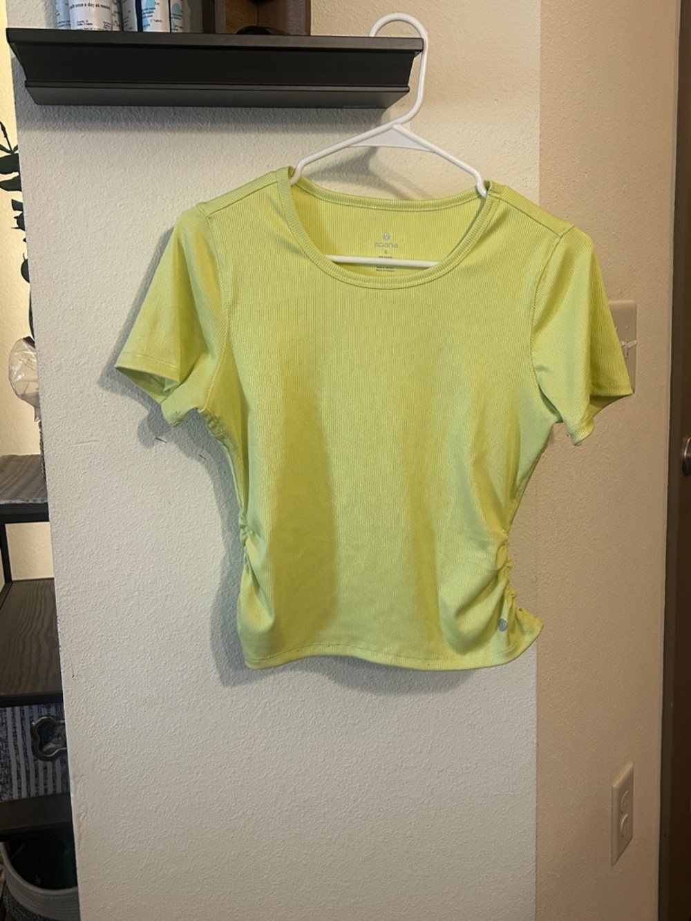 Apana Neon Lime Short Sleeve Performance Tee with Side Ruching
